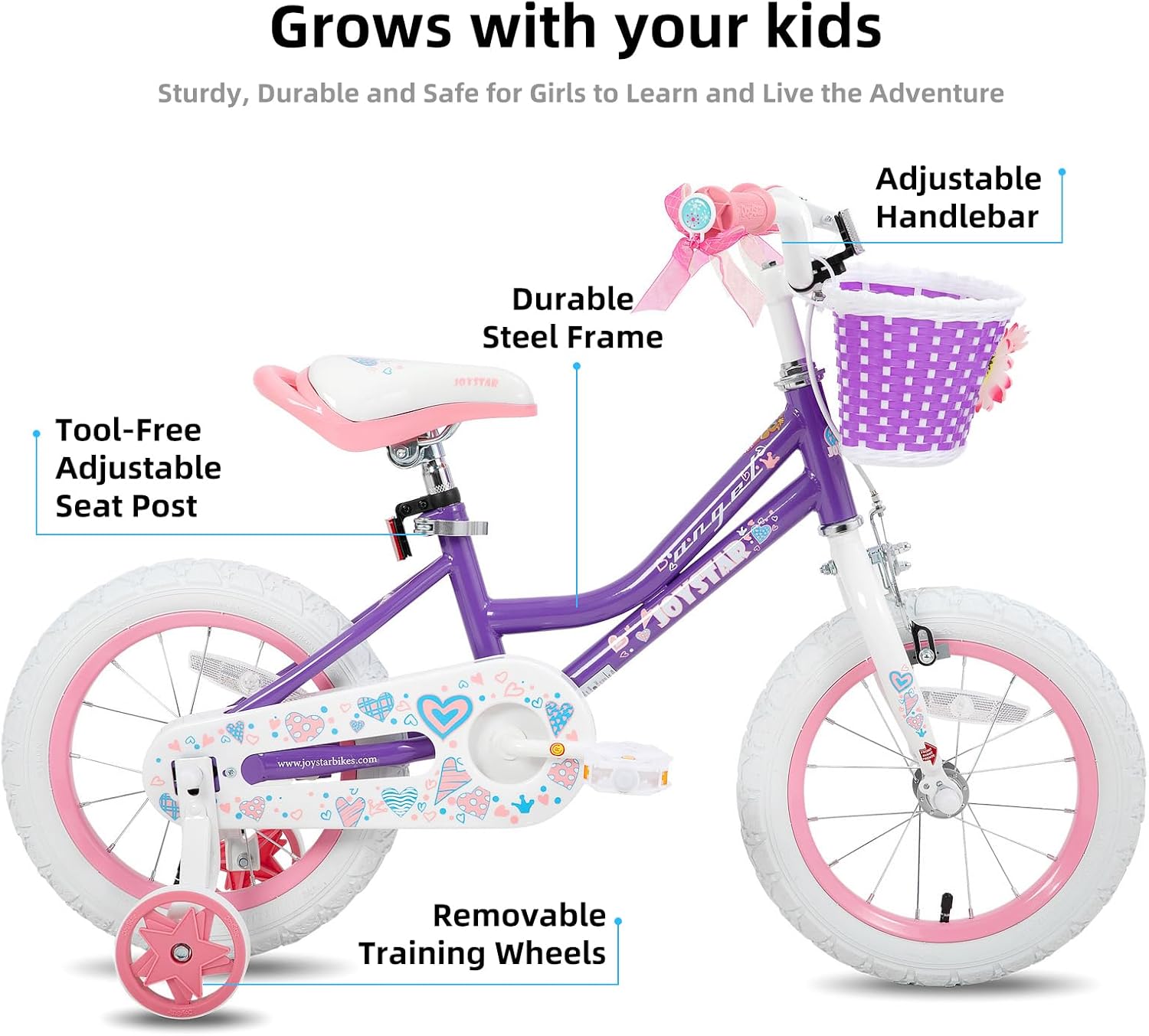 JOYSTAR Angel Girls Bike for Toddlers and Kids Ages 2-12 Years | 12-20 Inch Kids Bike with Training Wheels & Basket, 20 24“ Bicycle with Kickstand