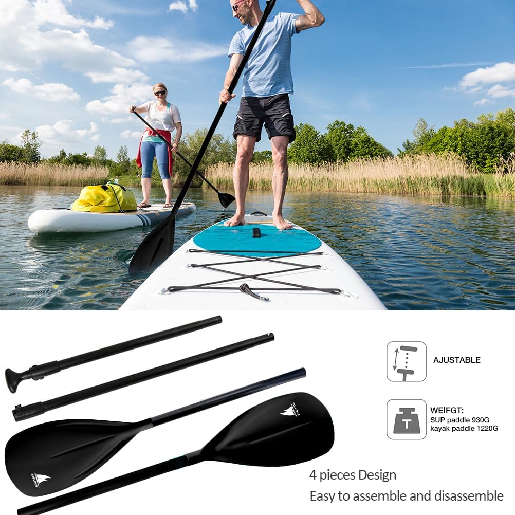 Karltion SUP Paddle - 3-Piece Adjustable Aluminium SUP Paddle with Glass Fiber Blade for Surfing, Floating, Water Sports