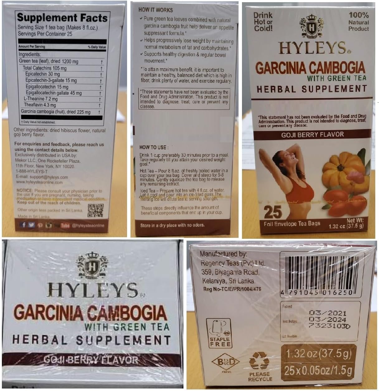 HYLEYS Tea Garcinia Cambogia Green Tea 5 Flavors Assortment - 25 Tea Bags