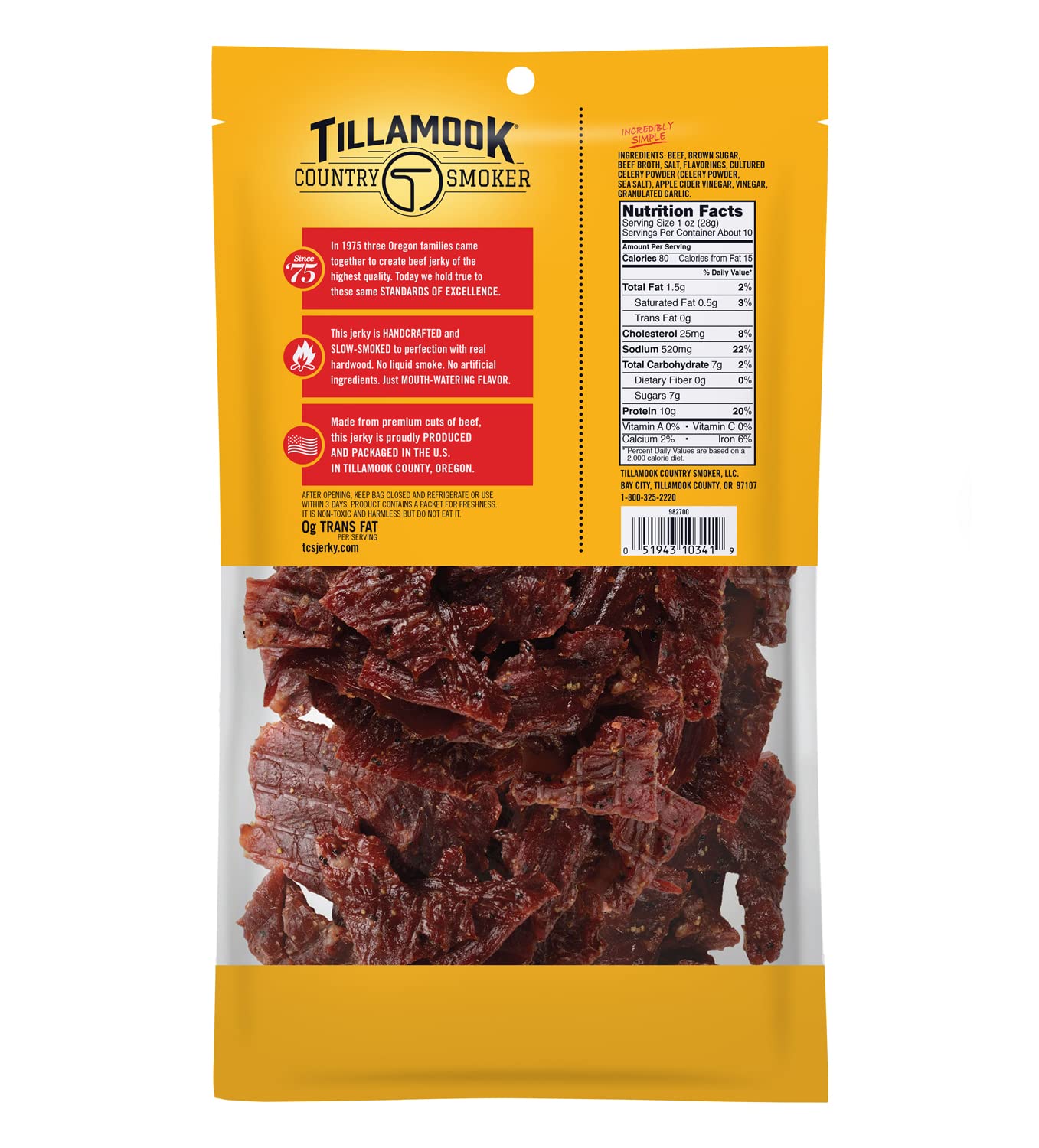 Tillamook Country Smoker Real Hardwood Smoked Beef Jerky, Teriyaki, 10 Ounce