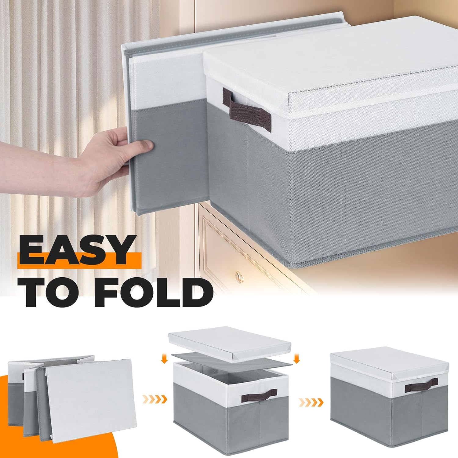 Large Closet Storage Baskets Bins with Lids 4 Pack, Storage Baskets for Organizing Shelves Nursery Bedroom