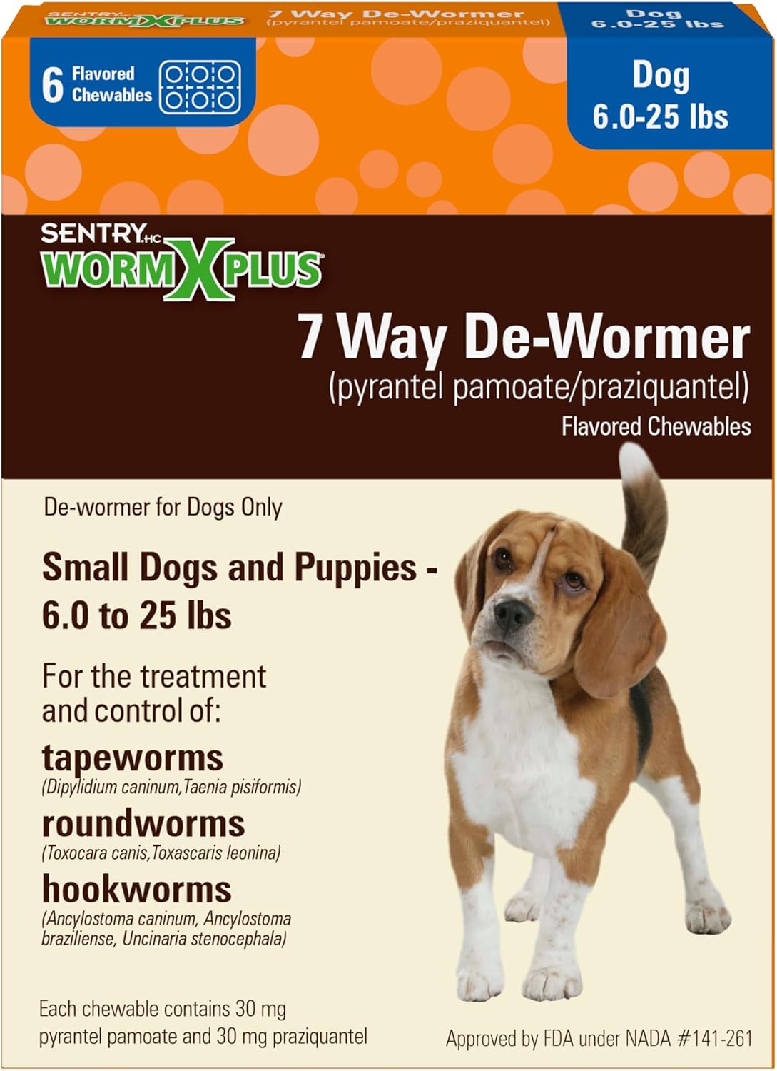 WORM X PLUS 7 Way De-Wormer Chewables for Dogs - Tablets for Small Dogs & Puppies (6-25 lbs) (pyrantel pamoate/praziquantel)