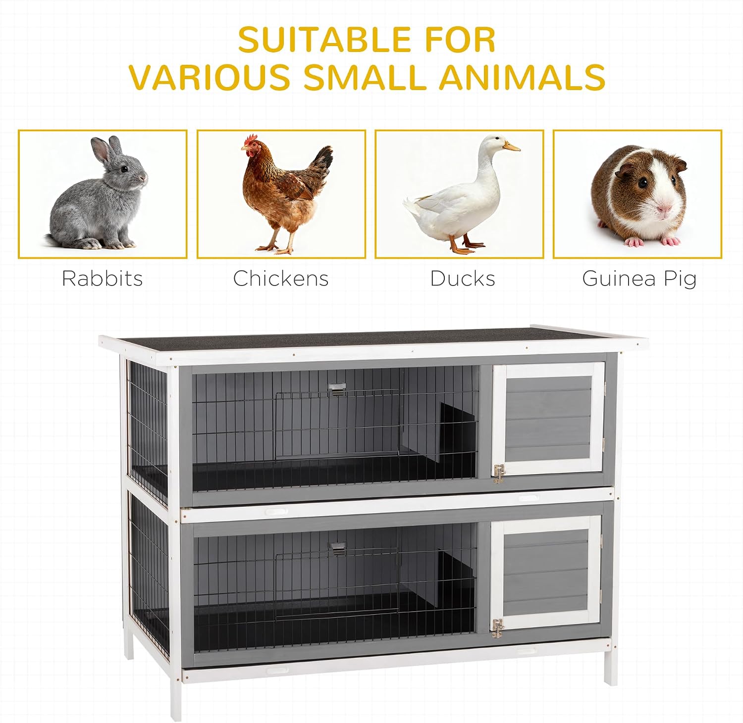 PawHut 54" 2-Story Large Rabbit Hutch Bunny Cage Wooden Pet House Small Animal Habitat with Lockable Doors, No Leak Tray and waterproof Roof for Outdoor/Indoor Orange | Wooden Pet House, Small Animal Habitat, No Leak Tray, Waterproof Roof, for Chickens D…