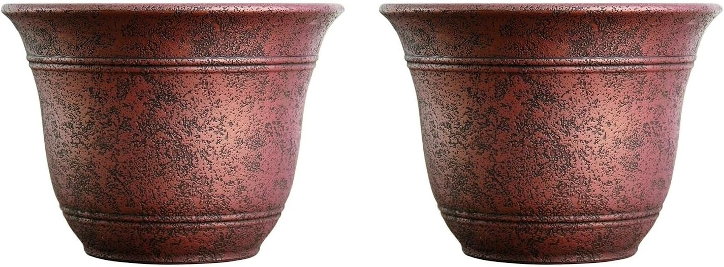 The HC Companies Sierra Round Self-Watering Pot - Lightweight Plastic Planter for Herbs & More - Durable Plant Pots for Indoor Plants & Outdoor Plants (13” Rustic Redstone, Pack of 1)