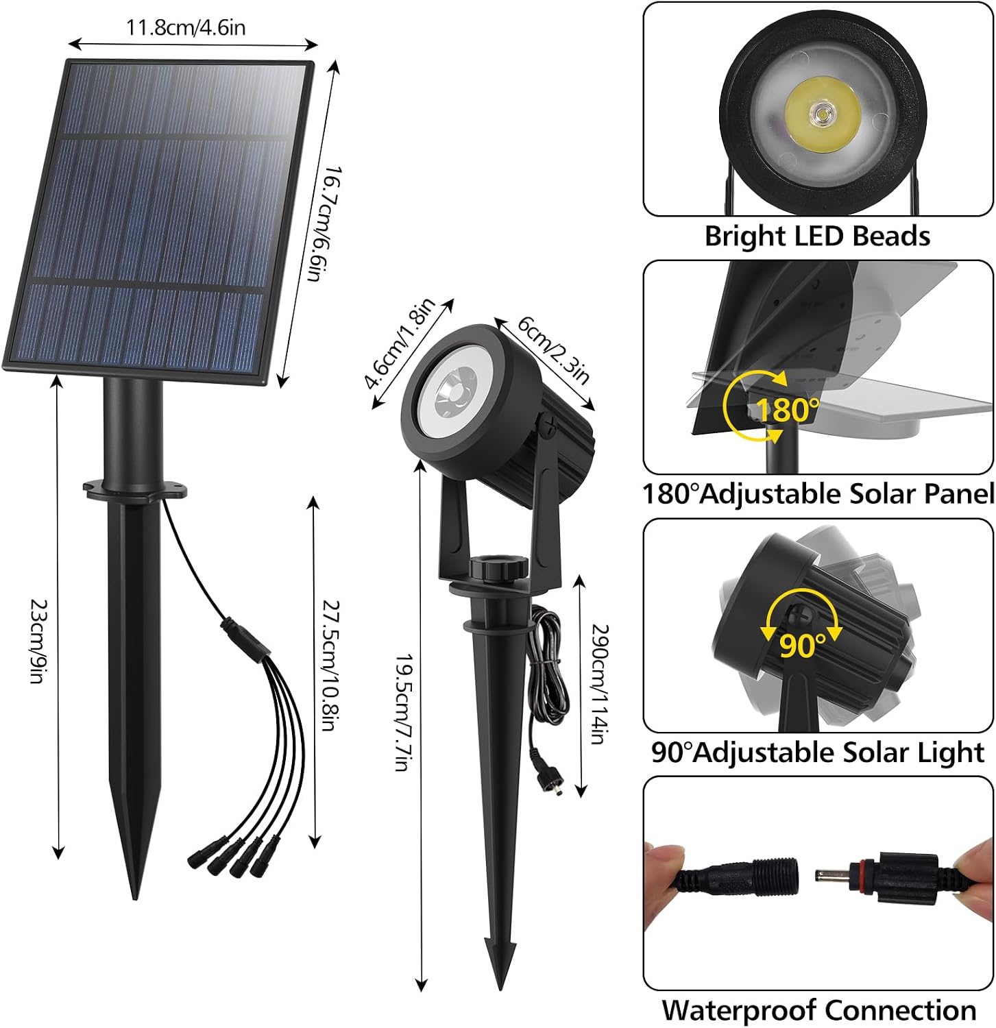 T-SUN Solar Spot Lights Outdoor, Dual Head Solar Spotlights, Cool White | IP65 Waterproof, 2 Brightness Modes, Dusk to Dawn Solar Uplights for Garden, Yard, Pathway, Patio, Lawn