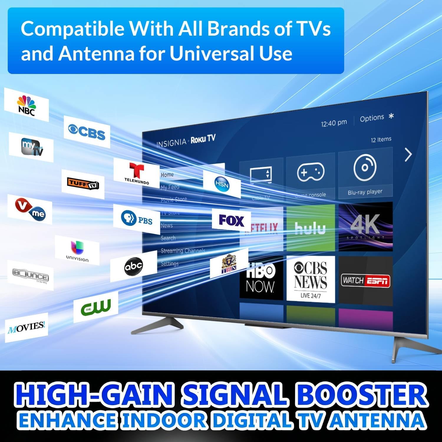 TV Antenna Amplifier Signal Booster, 25dBi High Gain TV Antenna Booster