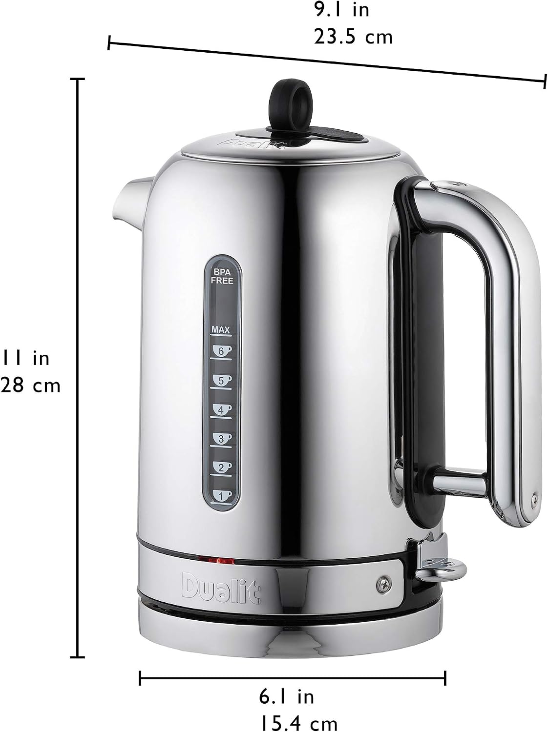 Dualit Classic Kettle - Polished Stainless Steel with Black trim- Quiet boiling kettle - 90 Second Boil Time - 1.7L Capacity, 1.5kW