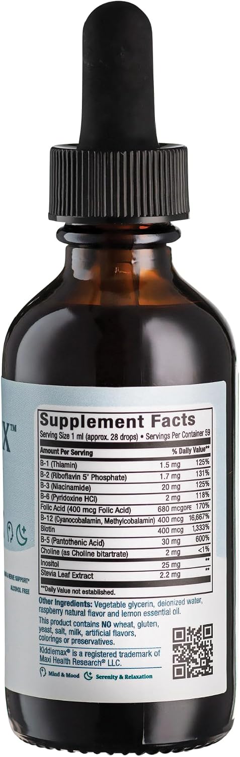 Maxi Health Liquid Vitamin B Complex – 9 Essential B Vitamins Including B1 B6 B12 Drops – Supports Energy, Brain Function