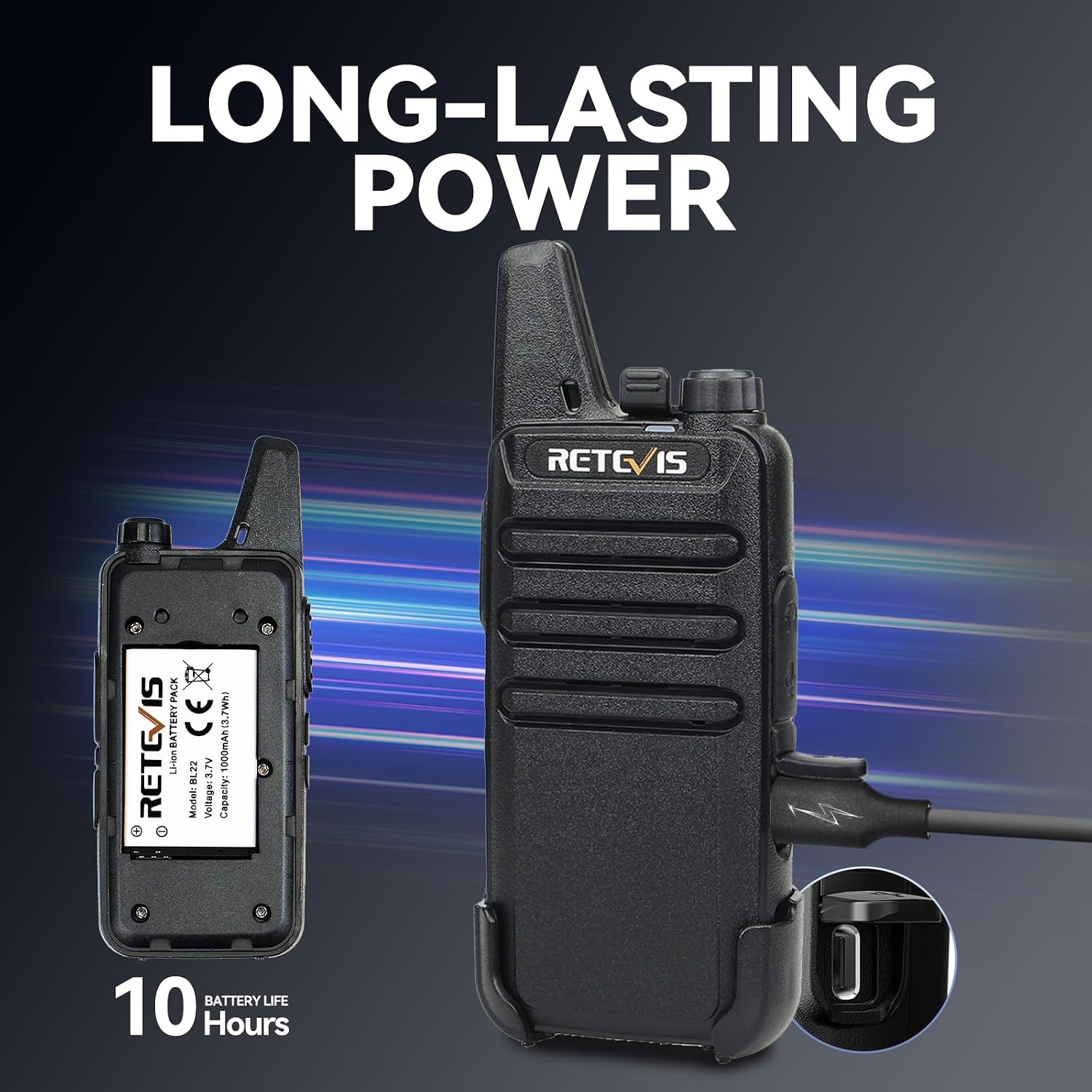 Retevis RT22 Commercial FRS Walkie Talkies Rechargeable Long Range (6 Pack) | Slim & Lightweight 2 Way Radio, For K-12 & Retail, Comfortable for All-Day Wear, Loud & Clear Audio, Charge 6 Radios At Once