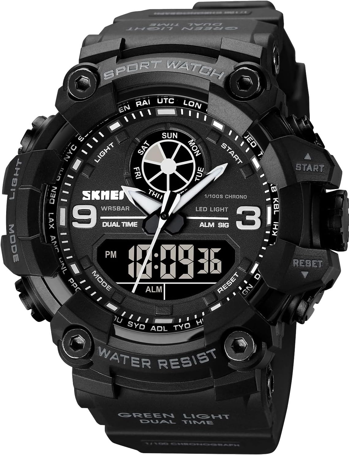 FANMIS Men's Analog Digital Sport Watch Military Dual Display 50M LED Watch | Men's Dual Display Sports Watches With Led Backlight Alarm Stopwatch 12/24h Time Outdoor Running Swimming