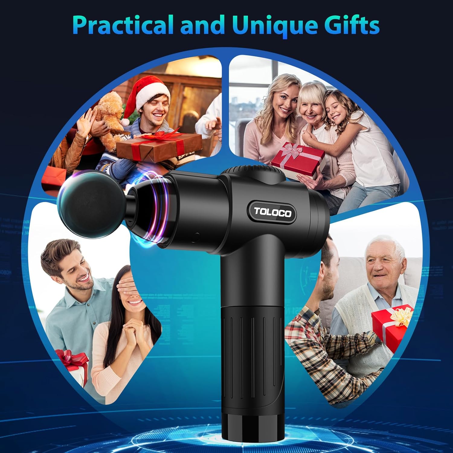 TOLOCO Massage Gun, Deep Tissue Back Massage for Athletes for Pain Relief, Percussion Massager with 10 Massages Heads & Silent Brushless Motor
