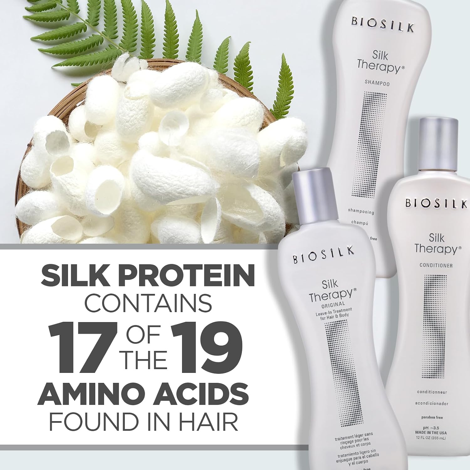 BioSilk 3-Piece Silk Therapy Kit, Shampoo, Conditioner & Serum for Healthy, Shiny, Manageable Hair, Sulfate-Free, Paraben-Free, Cruelty-Free