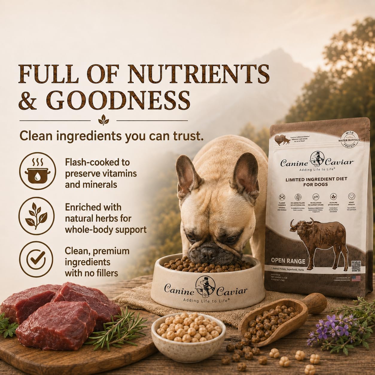 Canine Caviar - Open Range: Water Buffalo & Chickpea Alkaline Dry Dog Food, Limited Ingredients, Gluten-Free, Based on Science & Research, Veterinary Alternative Diet (22 Pound Bag)