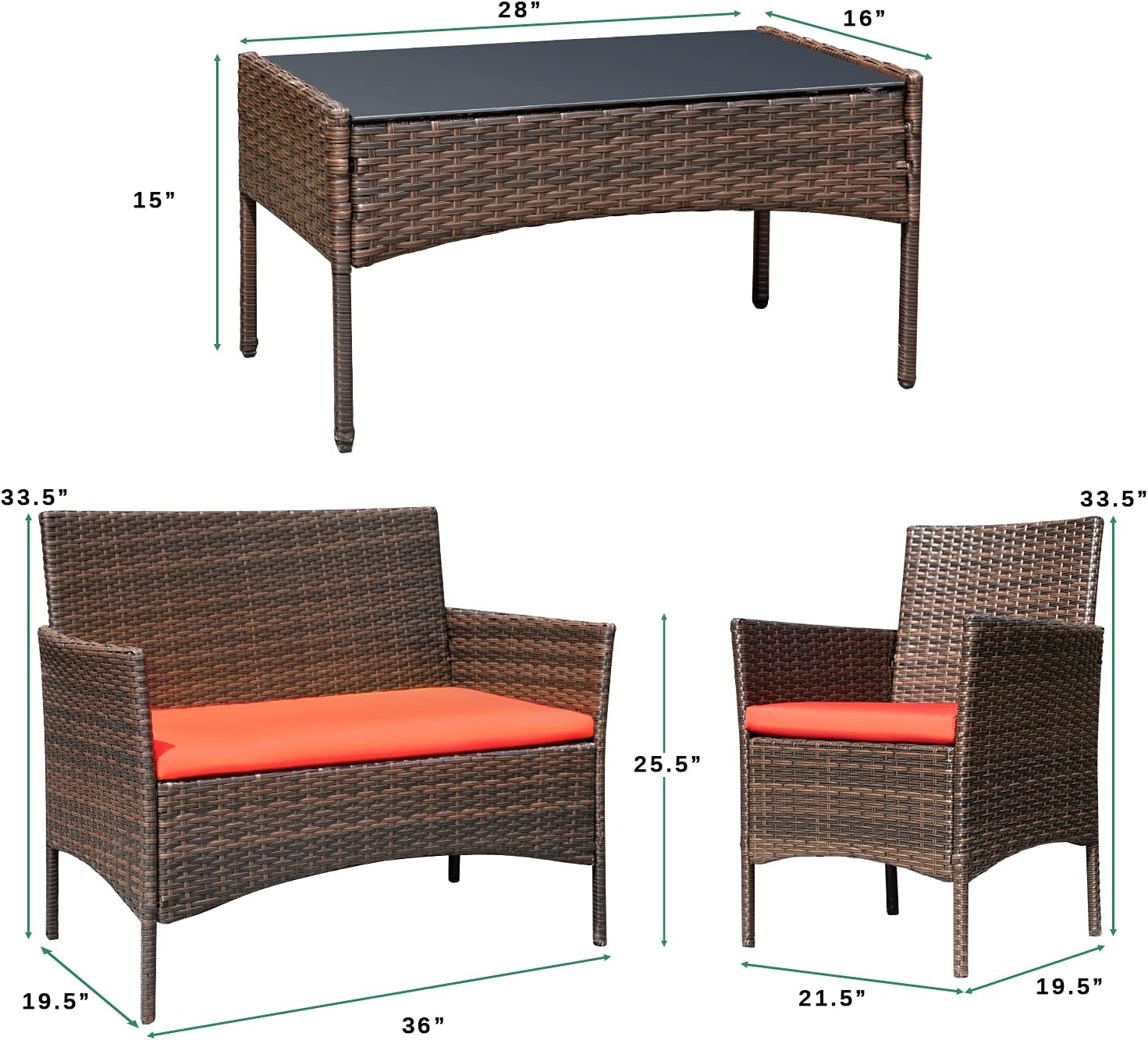 Greesum Patio Furniture 4 Pieces Conversation Sets,Brown and Beige