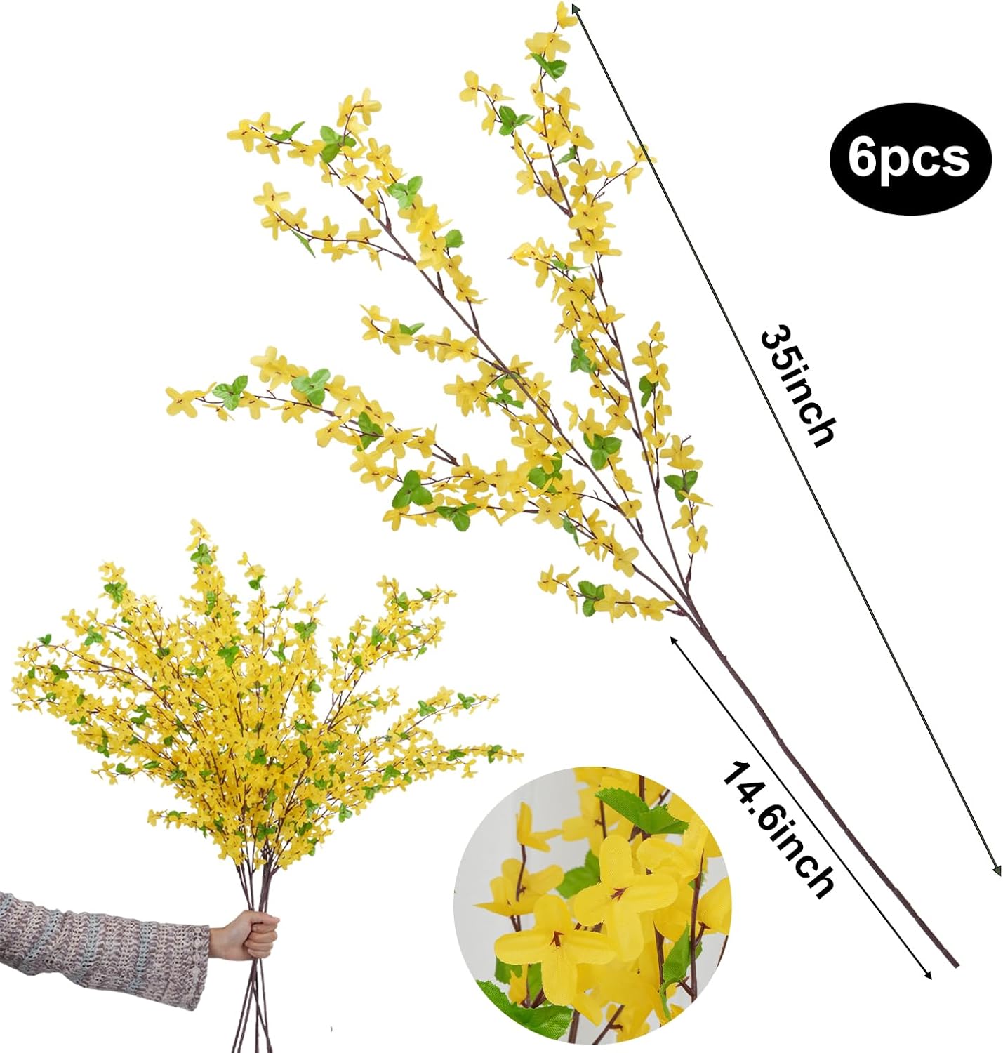6Pcs Yellow Artificial Flowers 25.5in Long Stem Forsythia Branches