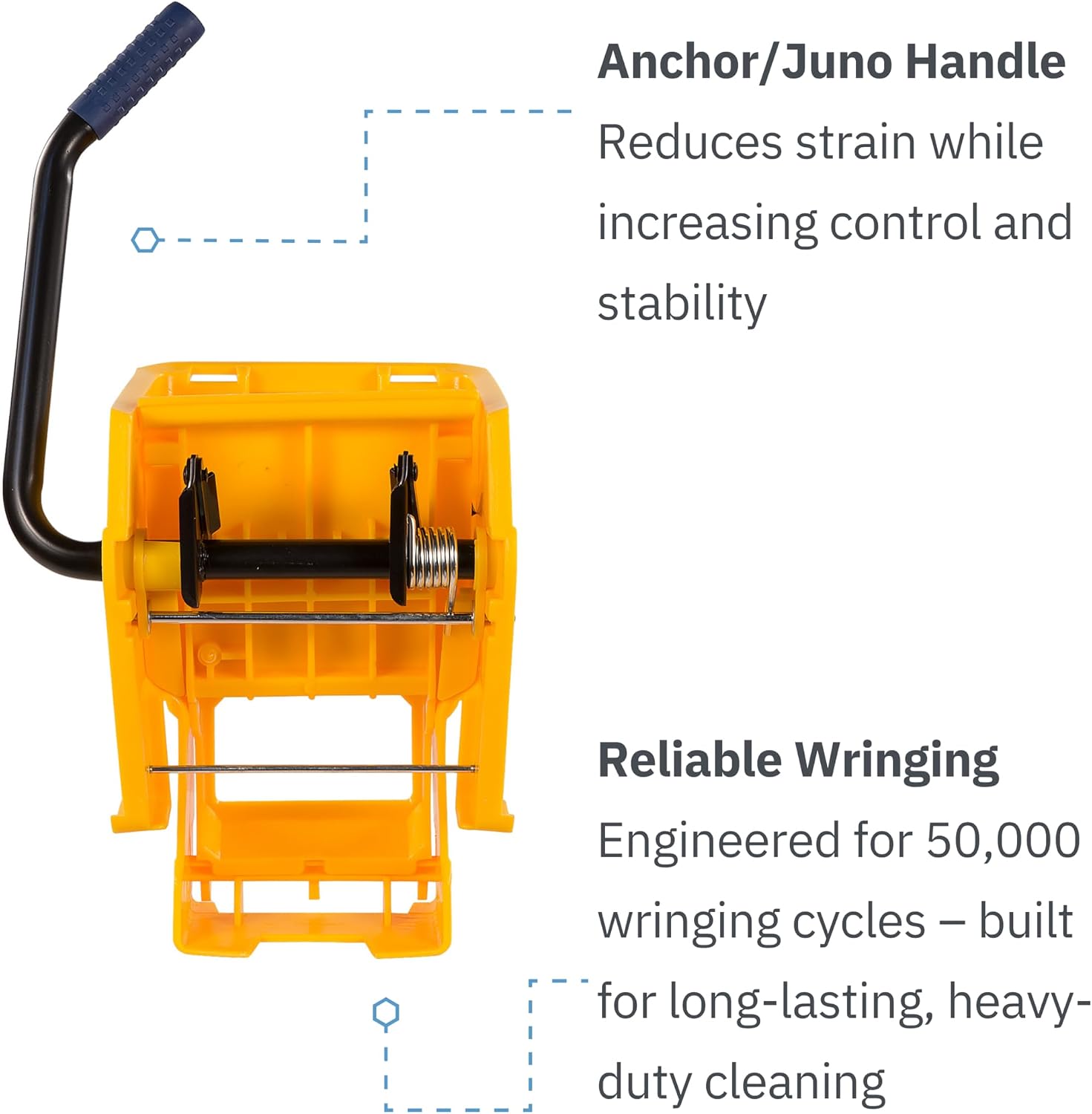 Carlisle FoodService Products 26 Qt Mop Bucket with Side Wringer, Yellow | 18.5 x 16.5 x 16.5 Inches, 34.25-Inch Handle Height, 50,000-Cycle Wringer, Non-Marking Casters, Assembly Required