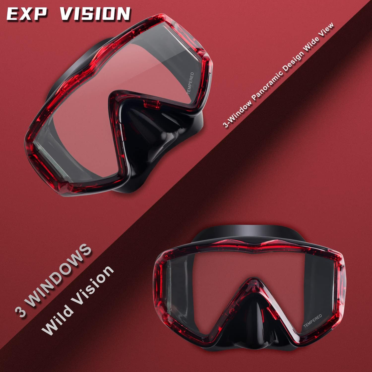 Adult Pano 3 Scuba Diving Mask, Tempered Glass Snorkel Mask Anti-Fog Swim Mask No Leakage Swim Goggles with Nose Cover Snorkeling Gear for Snorkeling