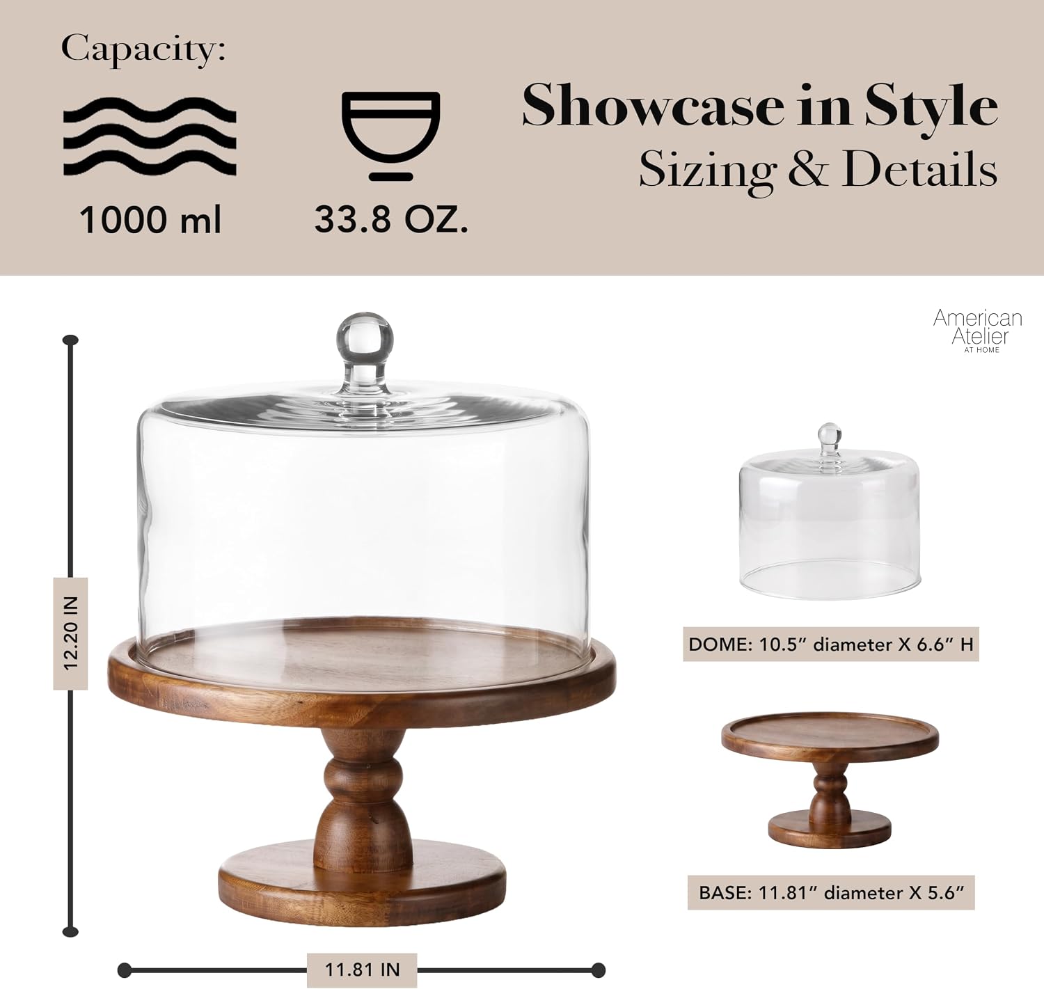 American Atelier Madera Pedestal Plate with Dome, Brown, 11.8x12.2in