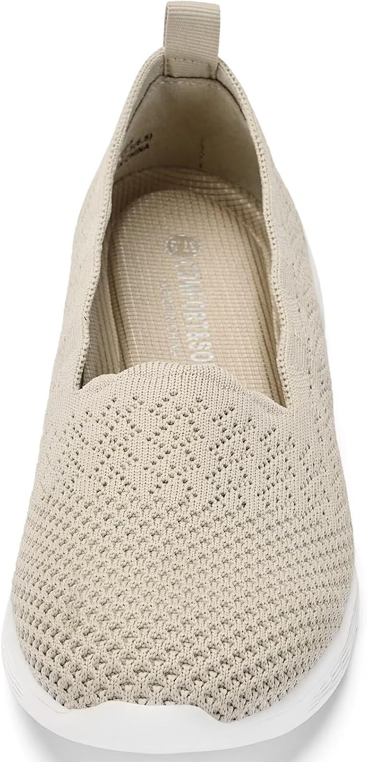 poemlady Women's Walking Shoes Slip On Knit Mesh Loafers Round Toe Flat