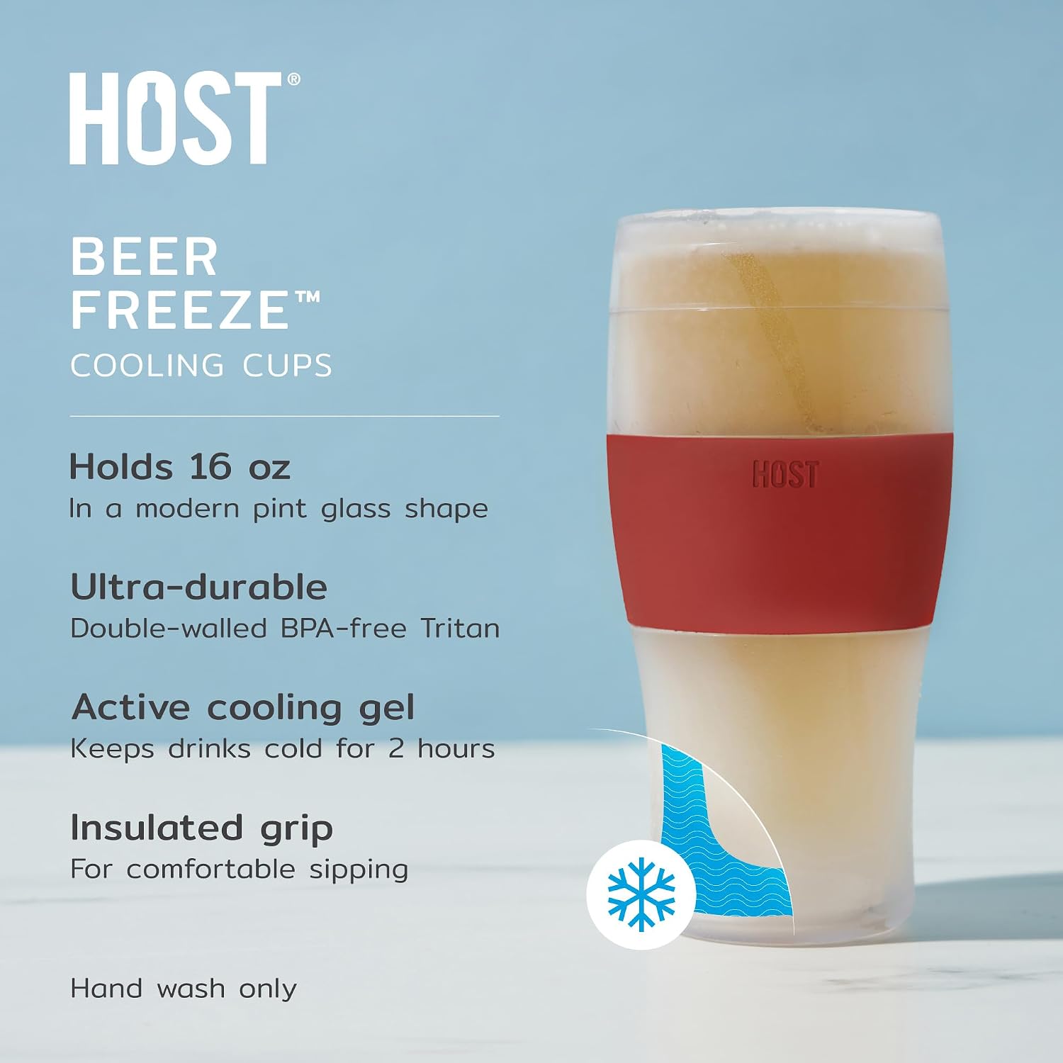 Host FREEZE Beer Glasses, Frozen Beer Mugs, Freezable Pint Glass Set, Insulated Pint Glass to Keep Your Drinks Cold, Double Walled Insulated Glasses