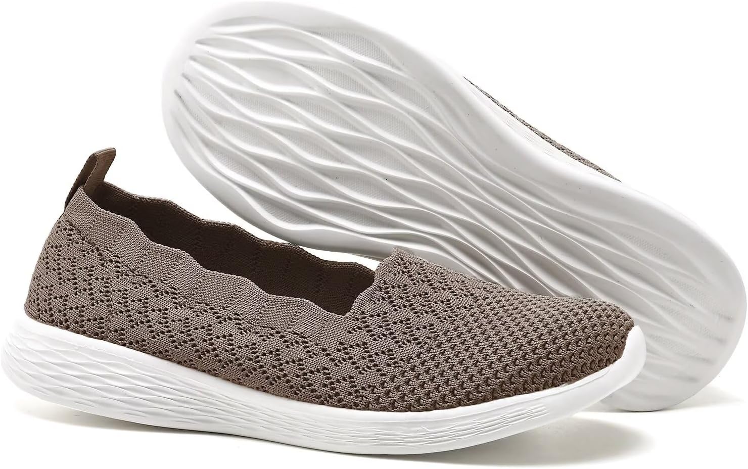 poemlady Women's Walking Shoes Slip On Knit Mesh Loafers Round Toe Flat