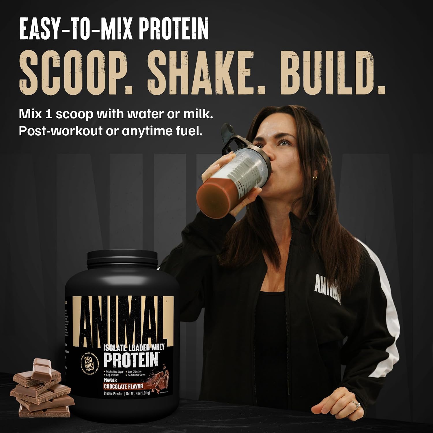 Animal Whey Isolate Protein Powder - Loaded for Pre & Post Workout Muscle Builder and Recovery with Digestive Enzymes for Men & Women - 25g Protein, Great Taste, Low Sugar - Chocolate 2 lbs
