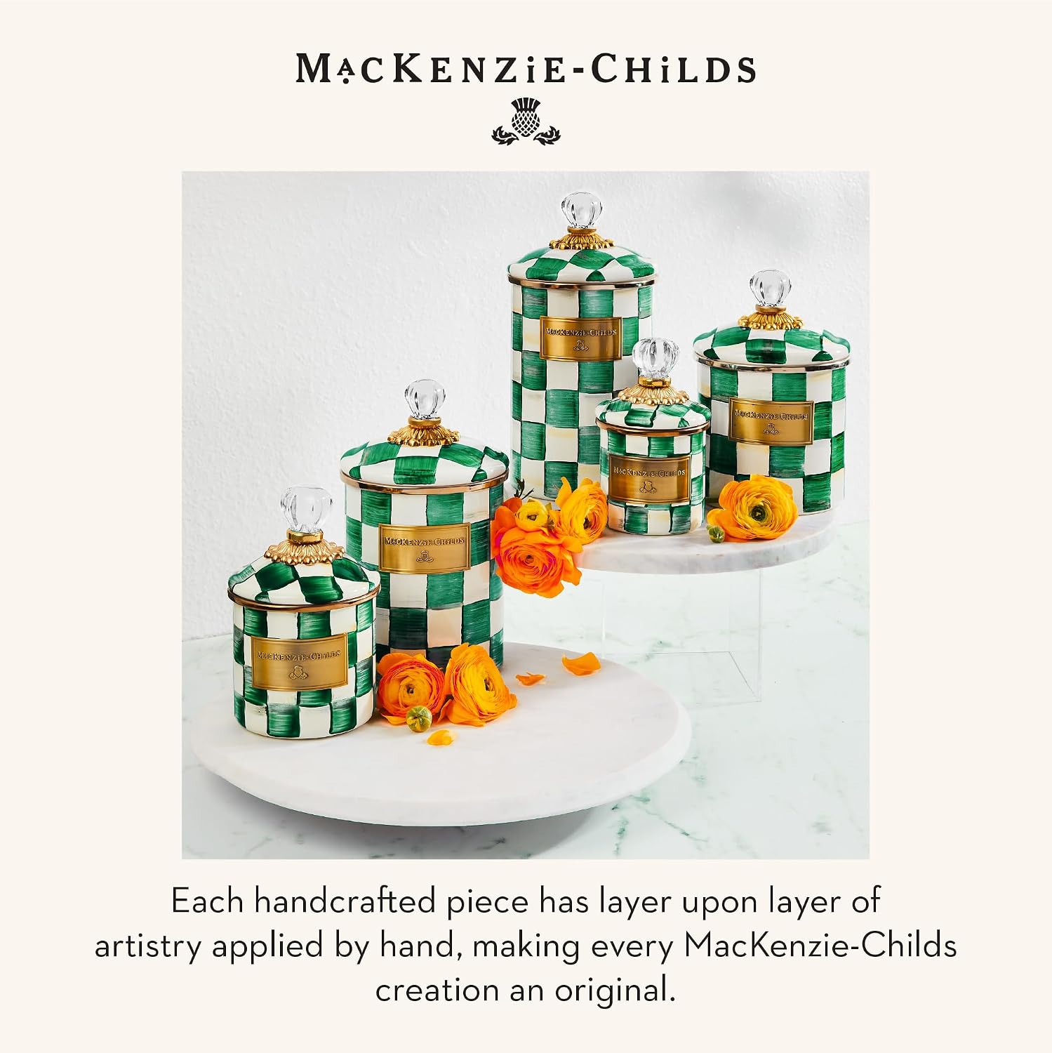 MACKENZIE-CHILDS Enamel Canister, Small, Black-and-White Courtly Check