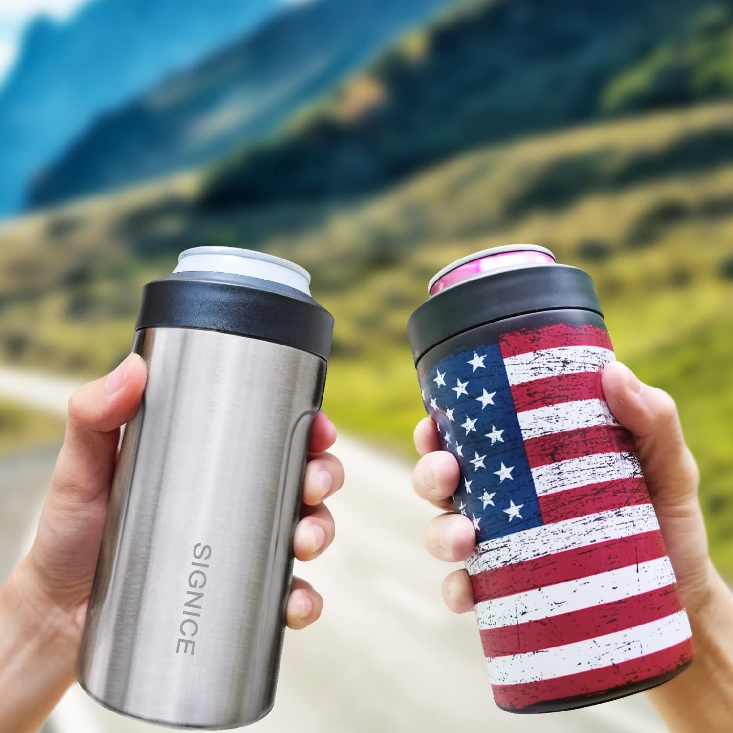 3 In 1 Insulated Universal Can Cooler - Signice Double Walled Vacuum Insulator Stainless Steel Slim Can Cooler for 12 Oz Skinny Tall Standard