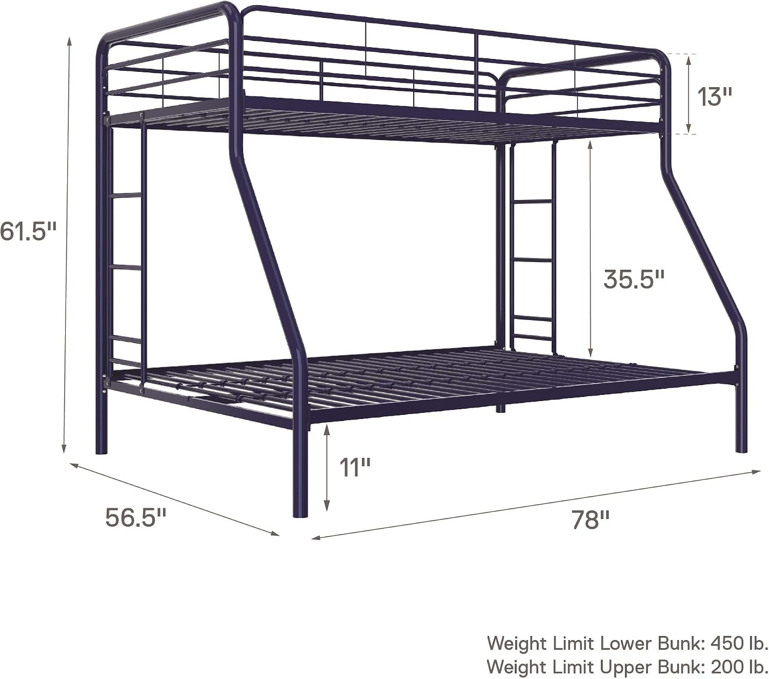 DHP Twin-Over-Futon Convertible Couch and Bed with Metal Frame, Ladder and Guardrails - Black
