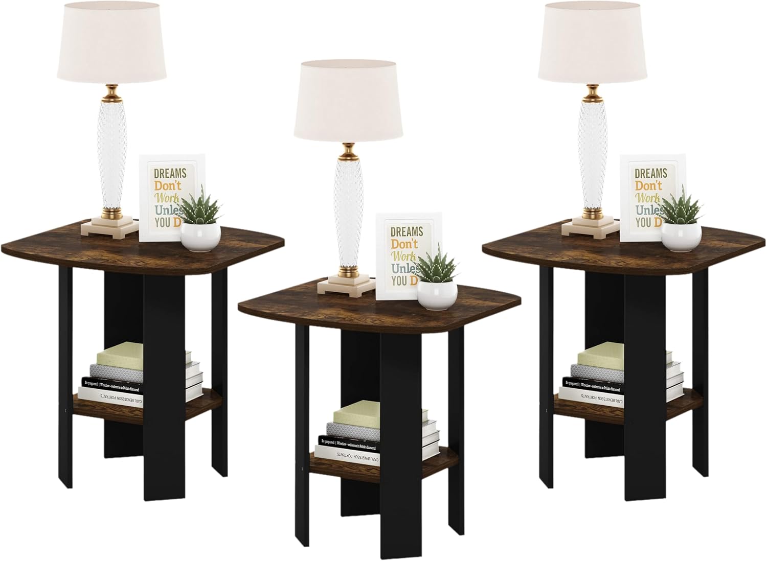 Furinno SIMPLE DESIGN Side Table, 2-Tier Modern End Table with Soft Edges, Open Shelves Night Stand, Bedside Table, for Living Room, Bedroom, French Oak