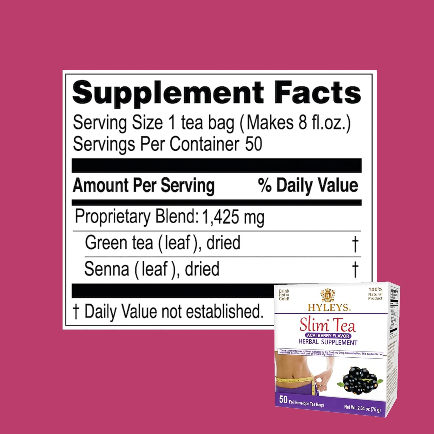 HYLEYS Slim Tea Goji Berry, Weight Loss Detox, Slimming Diet Tea, 25 Bags | Green Tea, Senna Detox & Cleanse, 3 Natural Ingredients, No Added Sugar, 1-Step Bedtime Routine, Supports Digestion