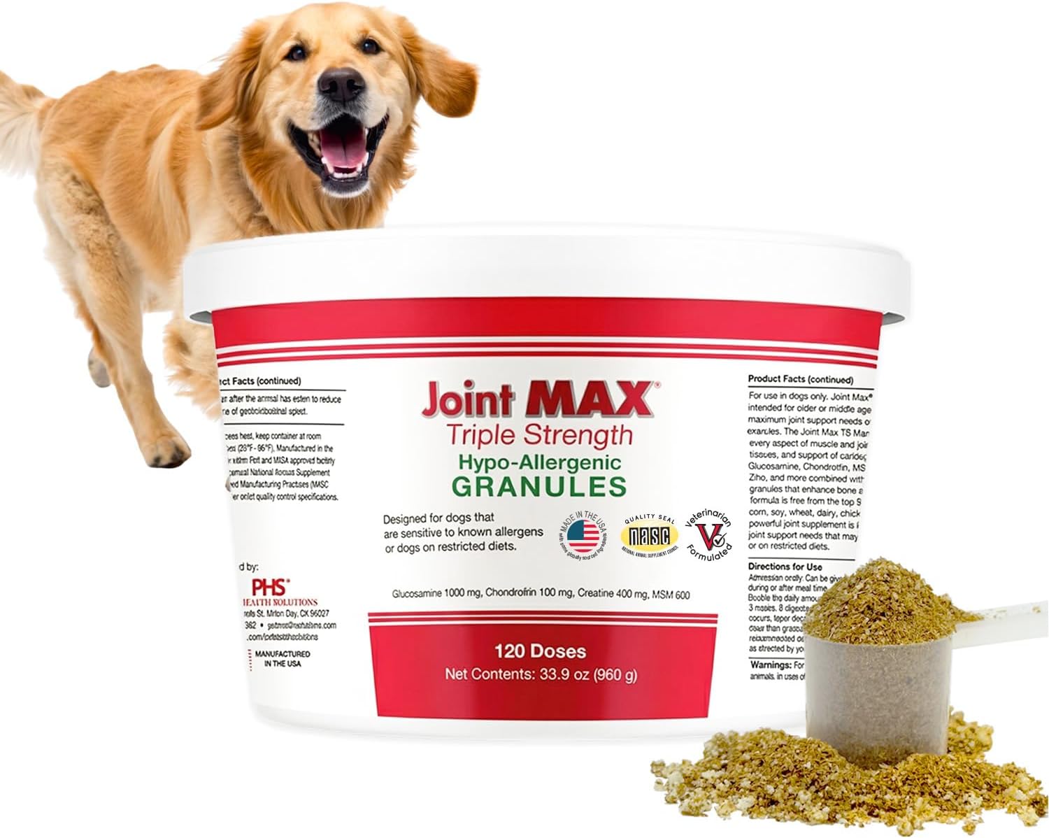 Triple Strength Hypo-Allergenic Soft Chews for Dogs - Hip and Joint Support Supplement with Glucosamine, Chondroitin, & MSM - Made in The USA - 120 Soft Chews