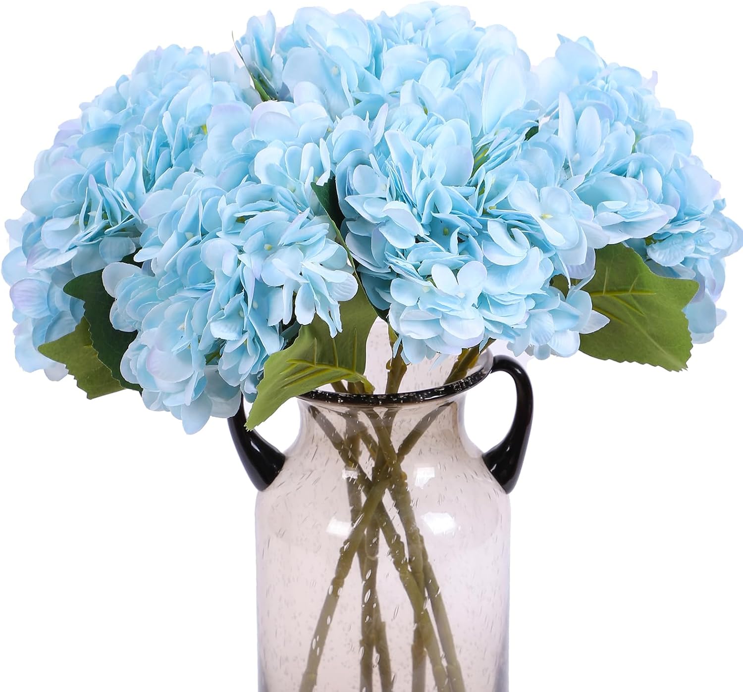 Kimura's Cabin 6pcs Silk Hydrangeas Artificial Flowers,Deep Lake Blue