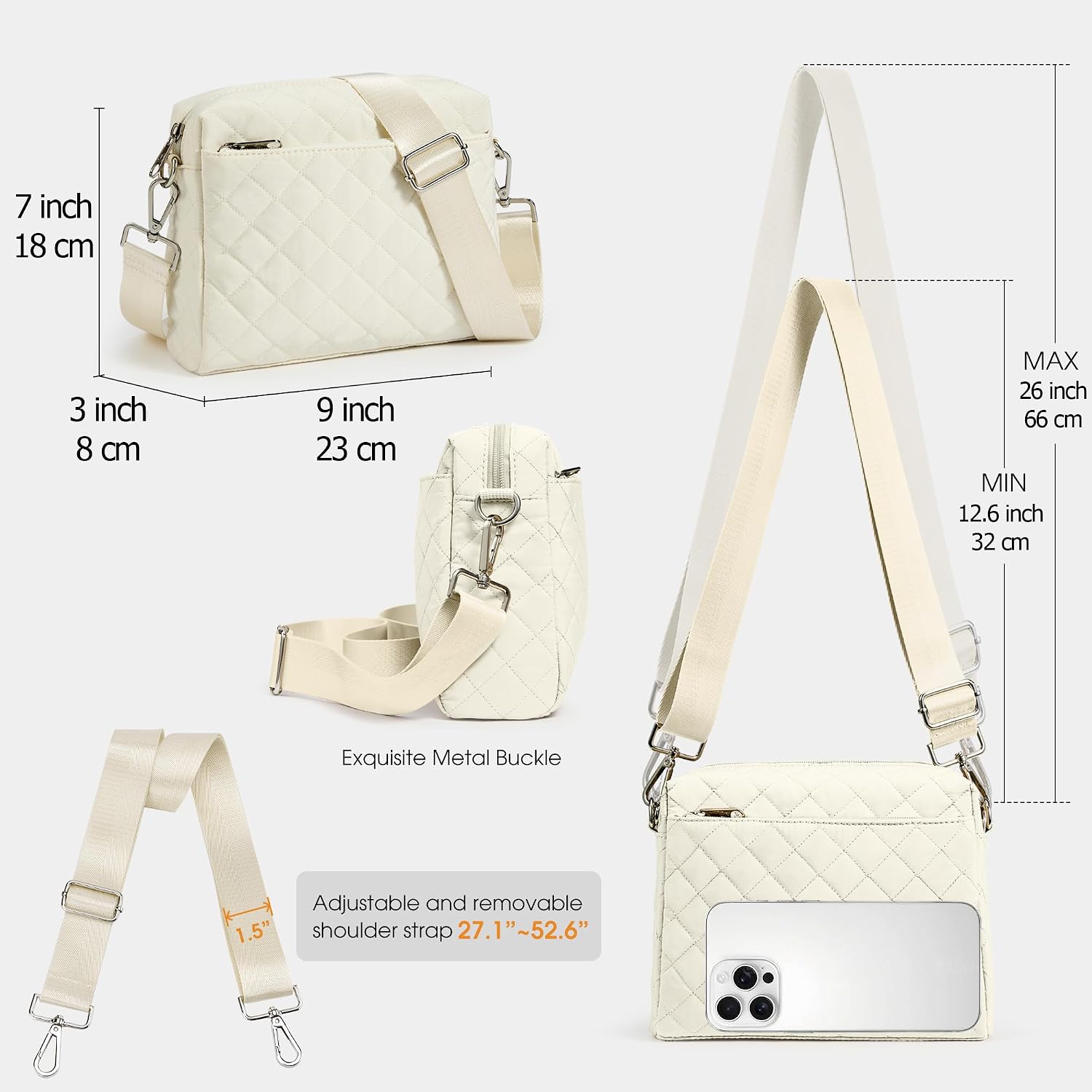KALIDI Mini Quilted Crossbody Bag for Women Ladies Puffer Cross Body Purse | Nylon Lightweight Women's Shoulder Handbag with Wide Strap for Travel Vacation Casual Everyday Errands