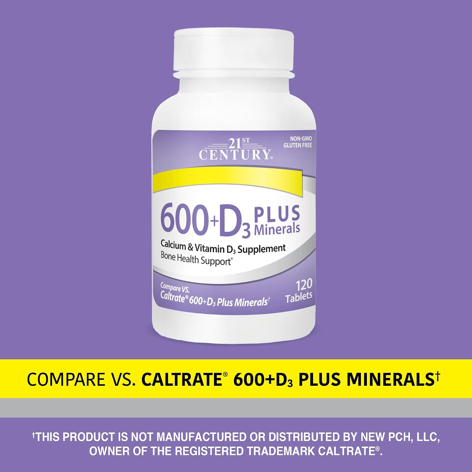 21st Century Calcium 600 Plus D Plus Minerals Caplets, Bone & Joint, 120 | Calcium 600 mg with Vitamin D3 & Essential Minerals