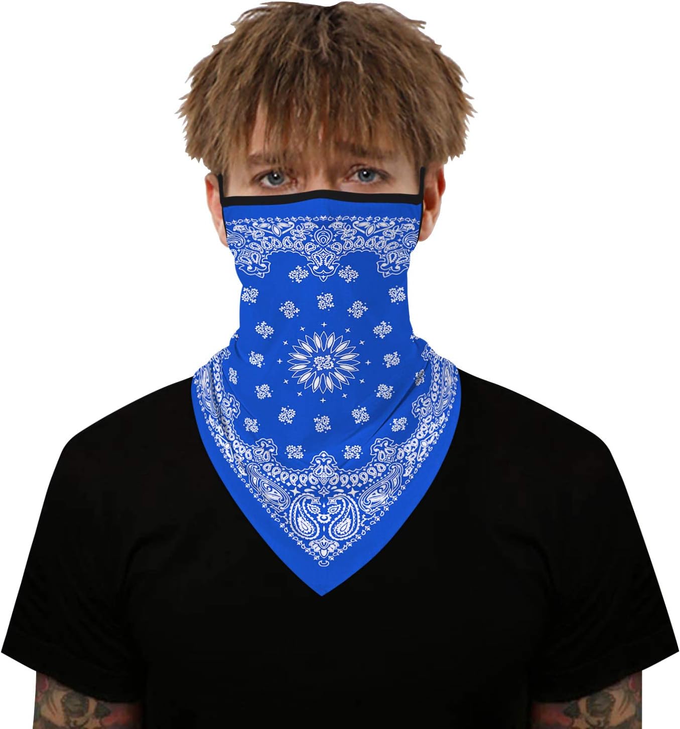 YAYOUREL Neck Gaiter Face Mask Bandanas for Men Women UV Face Scarf Cover Ear Loop Hole Facemask for Fishing Running Cycling