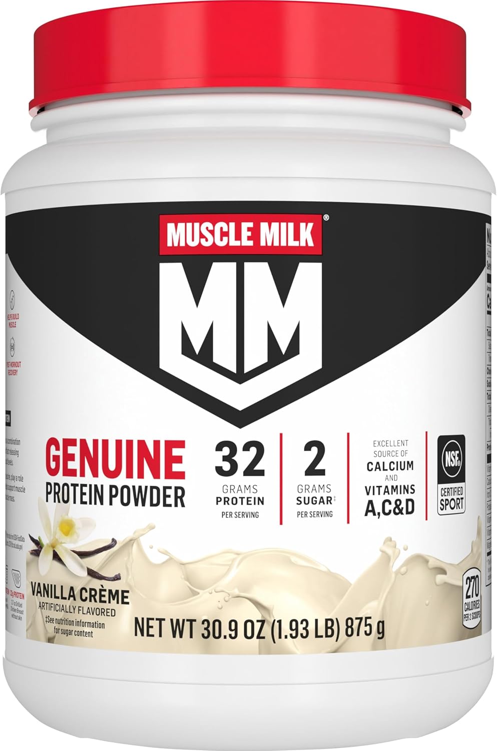 Muscle Milk Genuine Protein Powder, Chocolate, 4.94 Pound, 32 Servings, 32g Protein, 2g Sugar, Calcium, Vitamins A, C & D, NSF Certified for Sport, Energizing Snack, Packaging May Vary