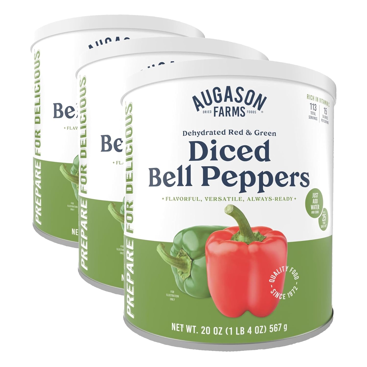 Augason Farms Dehydrated Diced Bell Peppers Can | Emergency Food Supply, 113 Servings, 25 Year Shelf Life, Red and Green Peppers, Dehydrated Meals