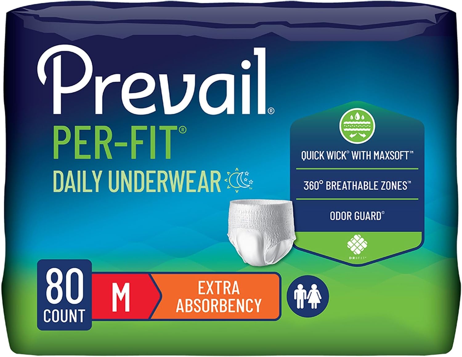 Prevail Per-Fit Daily Protective Underwear, Unisex Adult Disposable Adult Diaper for Men & Women, Extra Absorbency, Medium, 80 Count (4 Packs of 20) | Disposable, Incontinence, Extra Absorbency