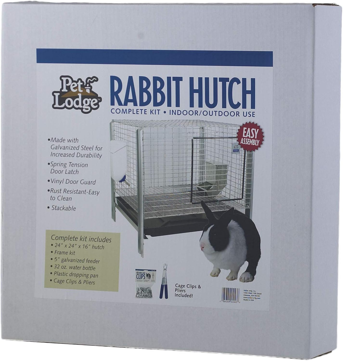 Pet Lodge Rabbit Hutch Complete Kit - Easy to Assemble Housing, Feeder, & Water Bottle Kit for Indoor/Outdoor Rabbit Hutch (Item No. RHCK1)