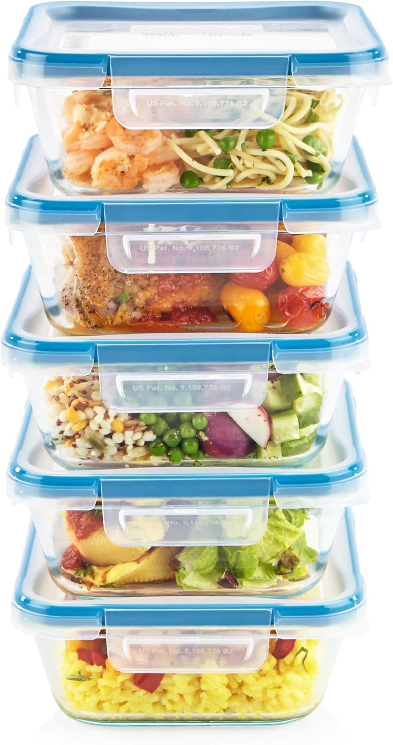 Snapware Glass Total Solutions (12-Pack) Food Storage Containers Set | Airtight & leakproof plastic locking BPA-free lids, freezer, dishwasher, microwave safe