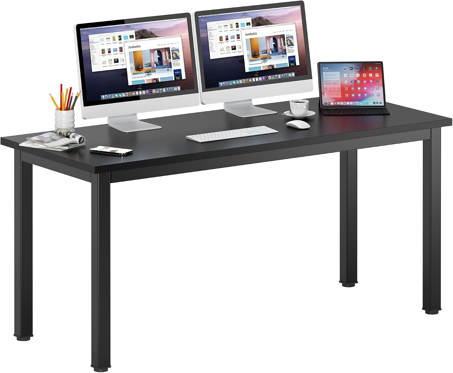 DlandHome 47 inches Medium Computer Desk for Bedroom, Retro