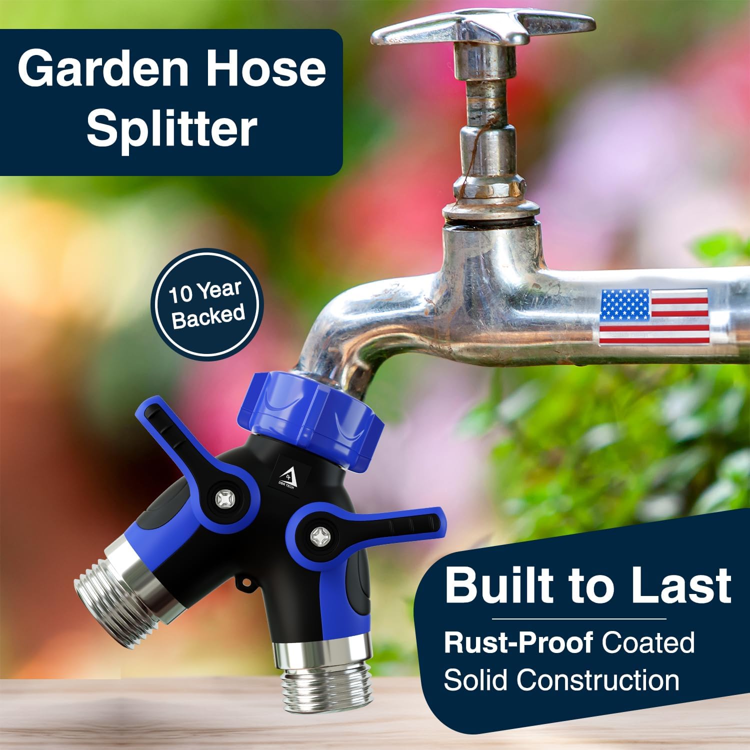 DBR Tech® Hose Splitter 2 Way, Heavy Duty Metal Connector, Two Way Garden Hose Splitter, High Flow Spigot Faucet Bib Adapter