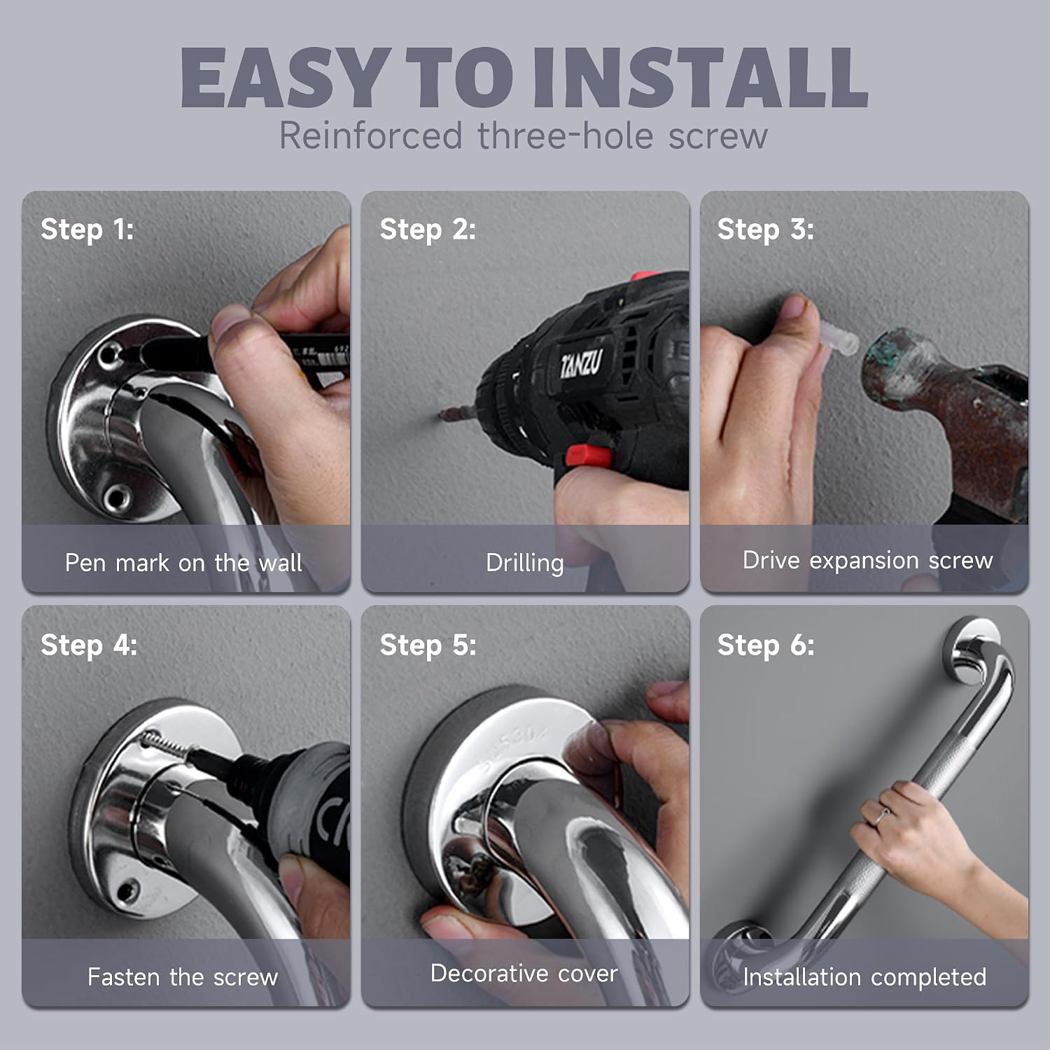12 Inch Shower Grab Bar 1.25" Dia,Brushed Nickel Anti Slip Bathroom Grab Bar, 304 Stainless Steel Knurled Handicap Grab Bars, Safety Support Handrail,Bath Shower Handle for Elderly Injury Senior