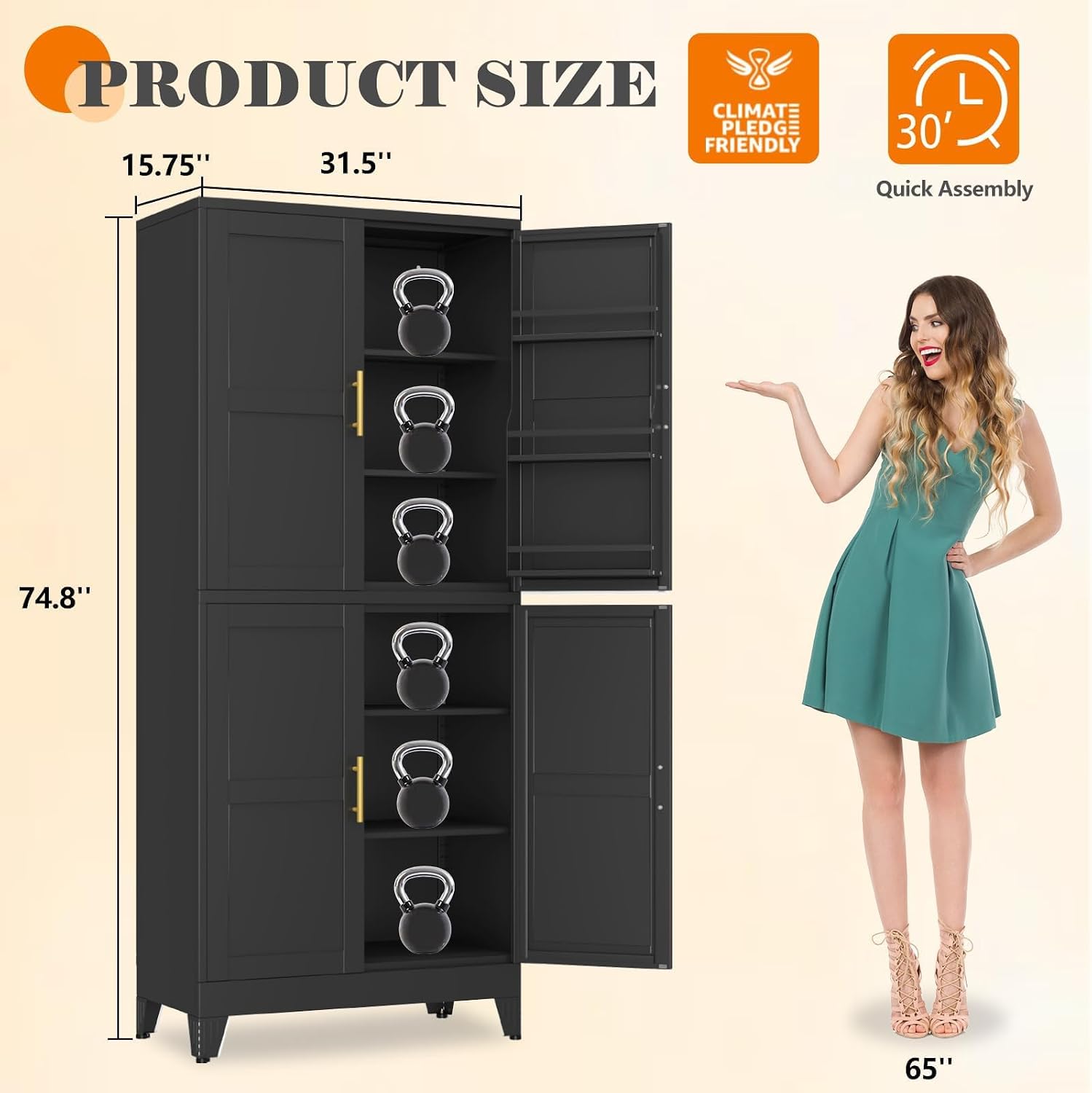 GAIOUS 75.2" Tall Metal Kitchen Pantry Storage Cabinets with 2 Door and 5 Adjustable Shelves, Cupboard for Kitchen, Dining Room, Living Room and Bathroom, White