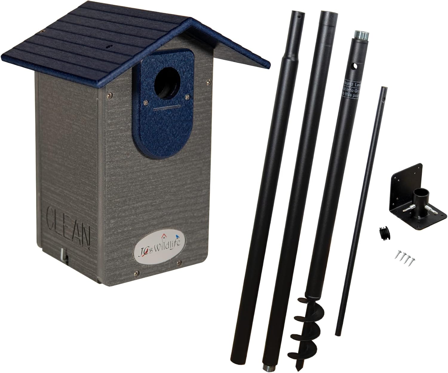 Ultimate Eastern and Western Bluebird House with Universal Mounting Pole Kit - Garden Birdhouse and Pole Combo (Blue and Gray)