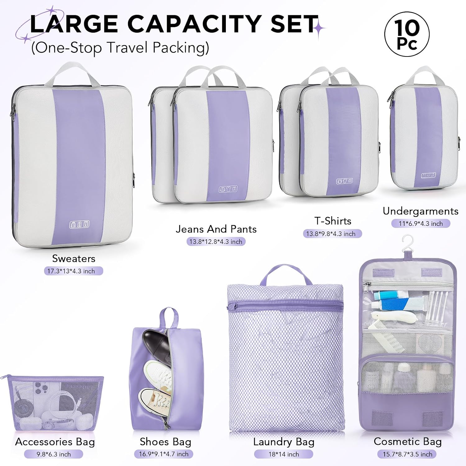 OlarHike 10 Set Compression Packing Cubes for Travel Essentials,Compressible Expandable Space Saver Bags for Organizing Clothes,Luggage Suitcase Garment Bags with Over 1000 pcs Mesh Holes(Black)