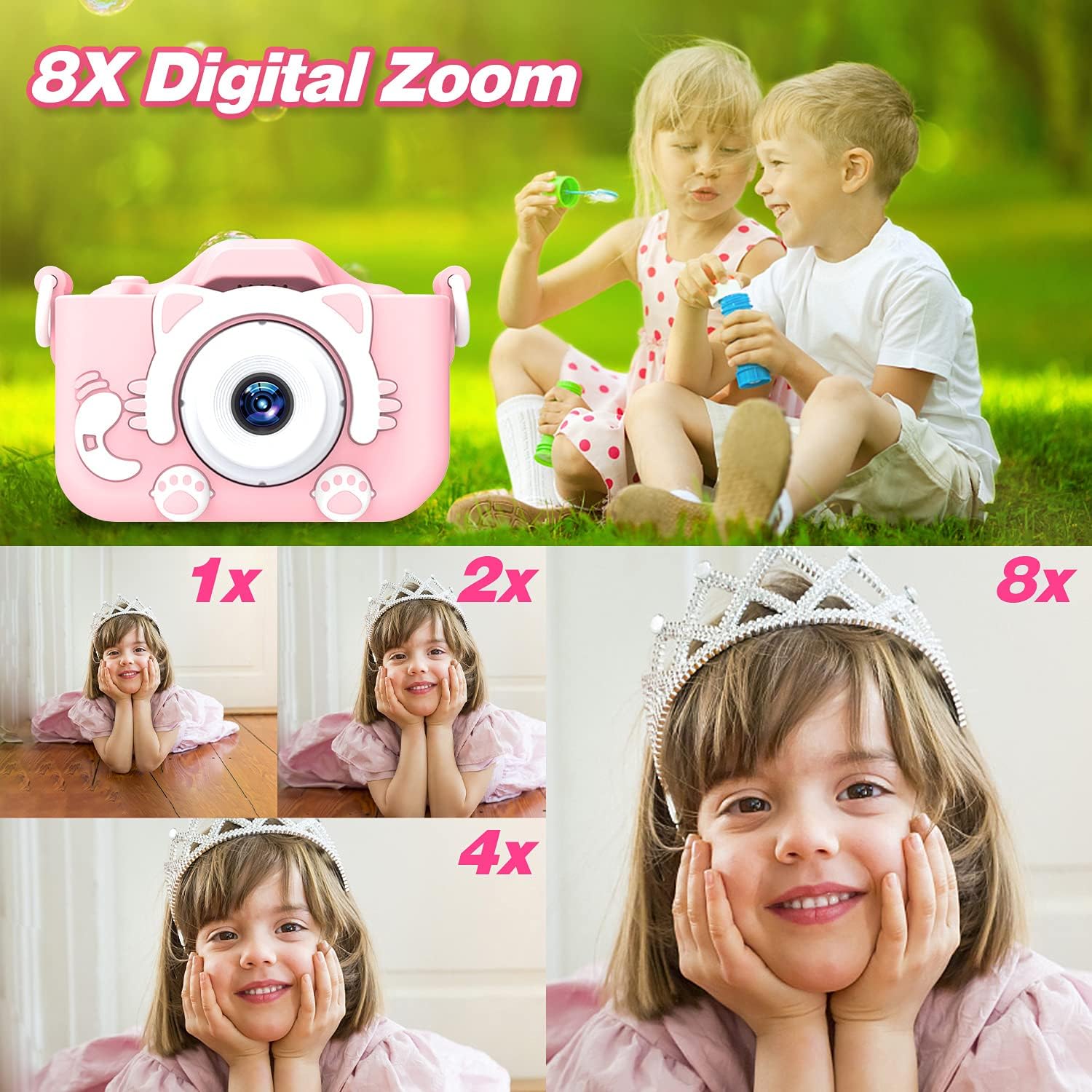 Goopow Kids Camera Toys for 3-8 Year Old Girls Boys,Children Digital Video Camcorder Camera with Cartoon Soft Cover, Best Chritmas Birthday Festival Gift for Kids
