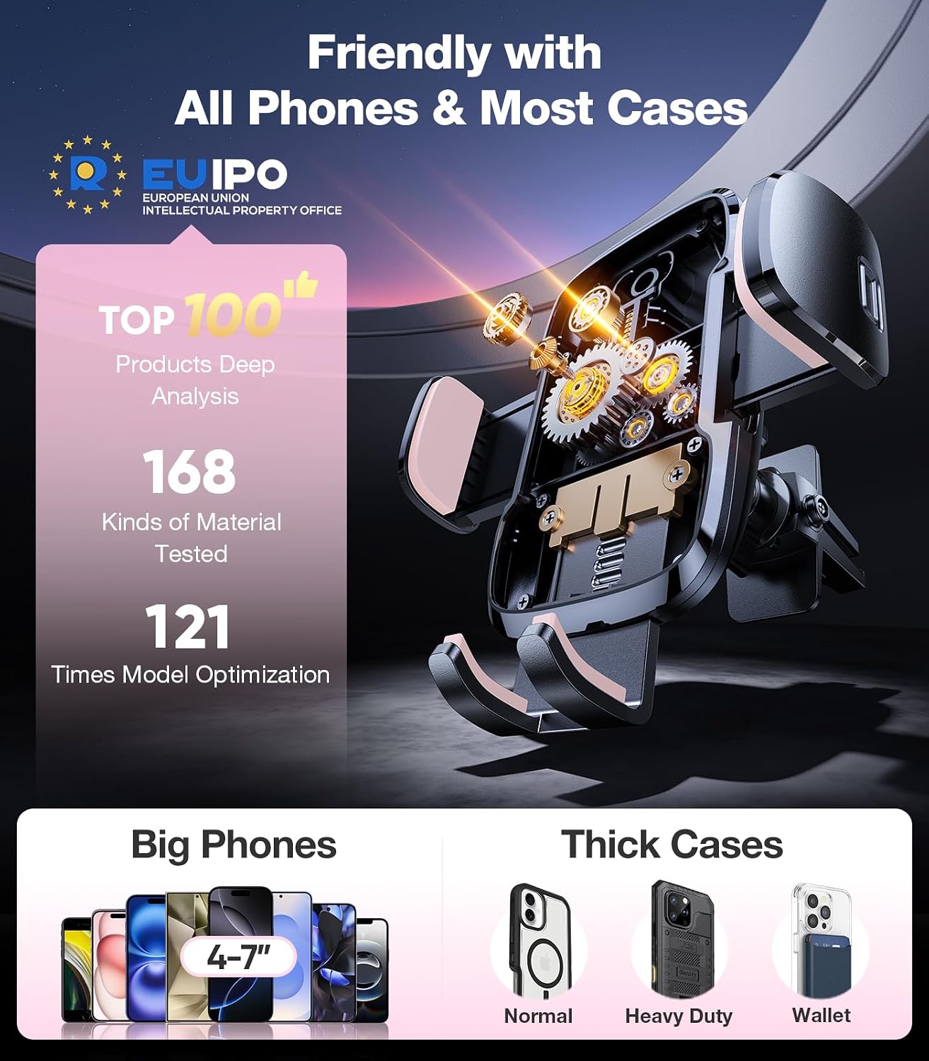 TORRAS Ultra-Durable Phone Holders for Your Car【96+LBS Strongest Suction】 Car Phone Holder Mount, Safety Certs Cell Phone Car Mount Truck for Dashboard Windshield Vent for iPhone 17 16 15 14 Pro Max