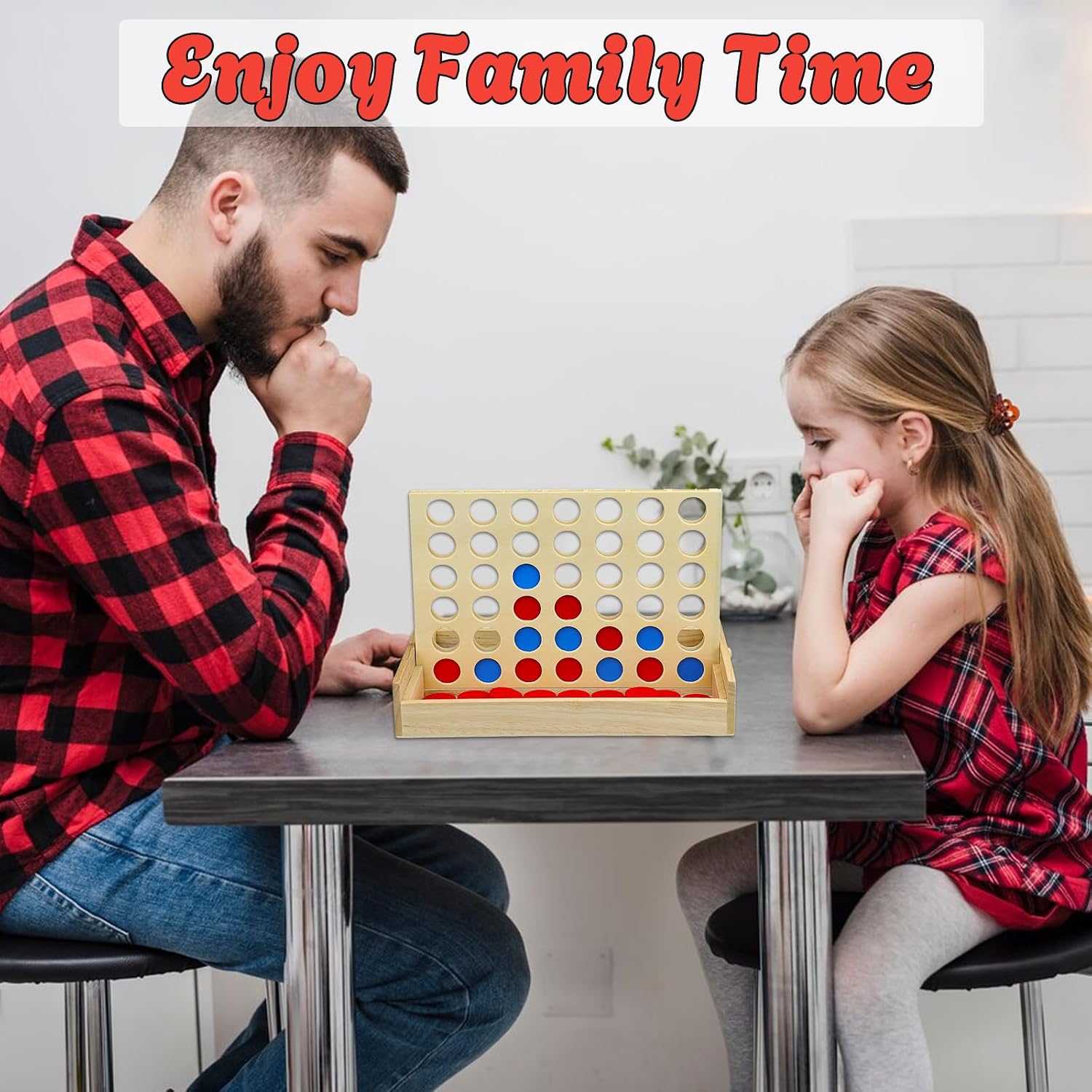4 in a Row Wooden Connect Board Game, Foldable Line up 4 Game, Classic Strategy Family Fun Toy, Wood Connect Game for Kids and Adults (Travel Size)
